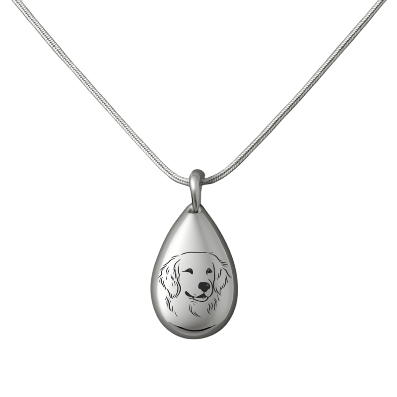 Collier urne funéraire pour cendres de chien goutte personnalisé – Bijou commémoratif avec dessin gravé d’après photo