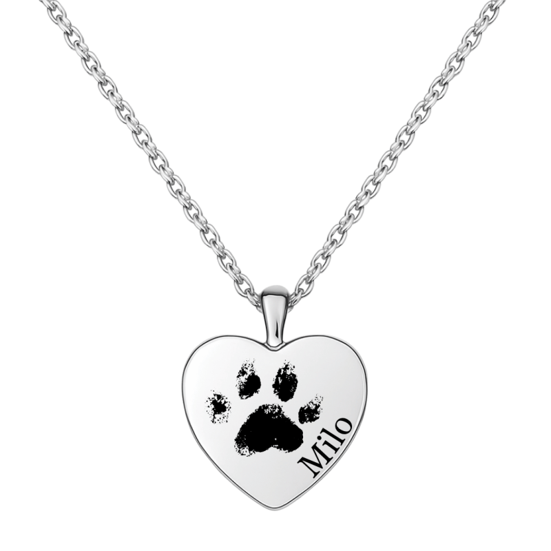 Collier urne funéraire pour cendres de chien cœur personnalisé – Bijou commémoratif avec nom & empreinte de patte gravés