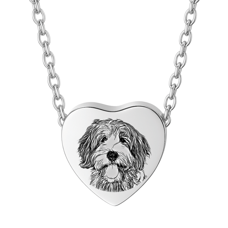 Collier urne funéraire pour cendres de chien cœur personnalisé avec chaîne – Bijou commémoratif avec dessin d’après photo gravé