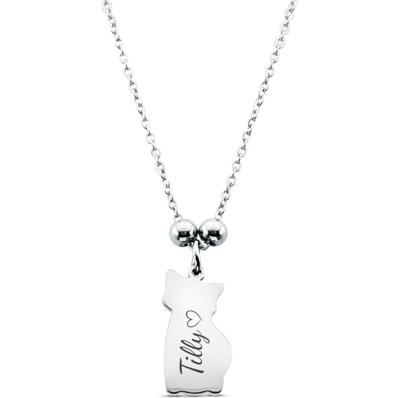 Collier pendentif chat commémoratif personnalisé – Nom gravé