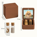 Coffret souvenir en bois pour chien personnalisé avec 2 fioles en verre pour cendres et poils, avec photo, nom, dates et message