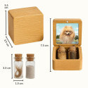 Coffret souvenir en bois pour chien personnalisé avec 2 fioles en verre pour cendres et poils, avec photo, nom, dates et message