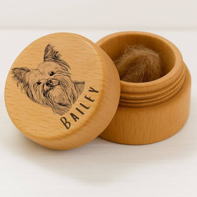Coffret souvenir rond en bois pour chien avec...