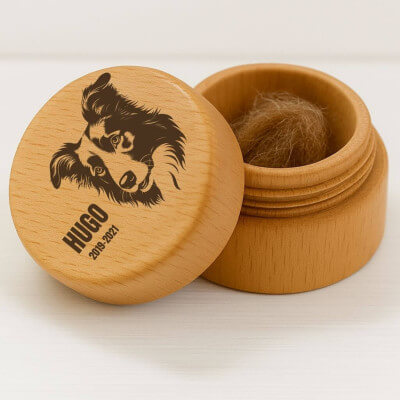 Coffret souvenir rond en bois pour chien avec...