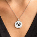 Collier urne funéraire pour cendres de chien rond personnalisé – Bijou commémoratif avec nom & empreinte de patte gravés