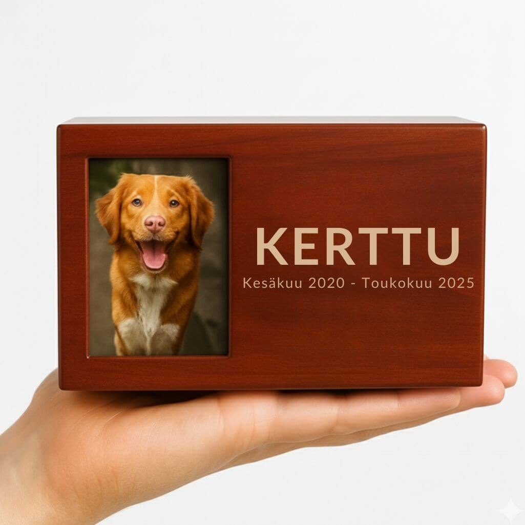 Urne funéraire pour chien en bois personnalisée avec photo – Coffret souvenir pour cendres avec nom & dates