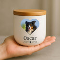 Urne funéraire pour chien personnalisée en céramique avec photo dans un cadre cœur – Urne funéraire pour animal avec nom & dates