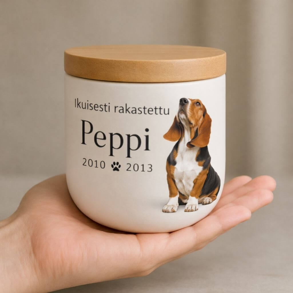 Urne funéraire pour chien personnalisée en céramique avec photo – Urne funéraire pour animal avec nom, dates & message