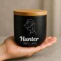 Urne funéraire pour chien personnalisée en céramique avec illustration homme & chien – Urne pour animal avec nom & dates