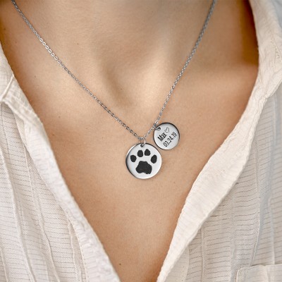 Collier commémoratif double rond patte de chien...