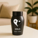Urne pour chien en acier inoxydable personnalisée avec nom, dates & motif yin-yang patte