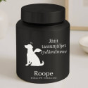 Urne pour chien cylindrique en acier inoxydable personnalisée avec nom, dates, message & motif ange