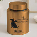 Urne pour chien cylindrique en acier inoxydable personnalisée avec nom, dates, message & motif ange