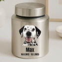 Urne cylindrique pour chien en acier inoxydable personnalisée avec photo, nom & dates