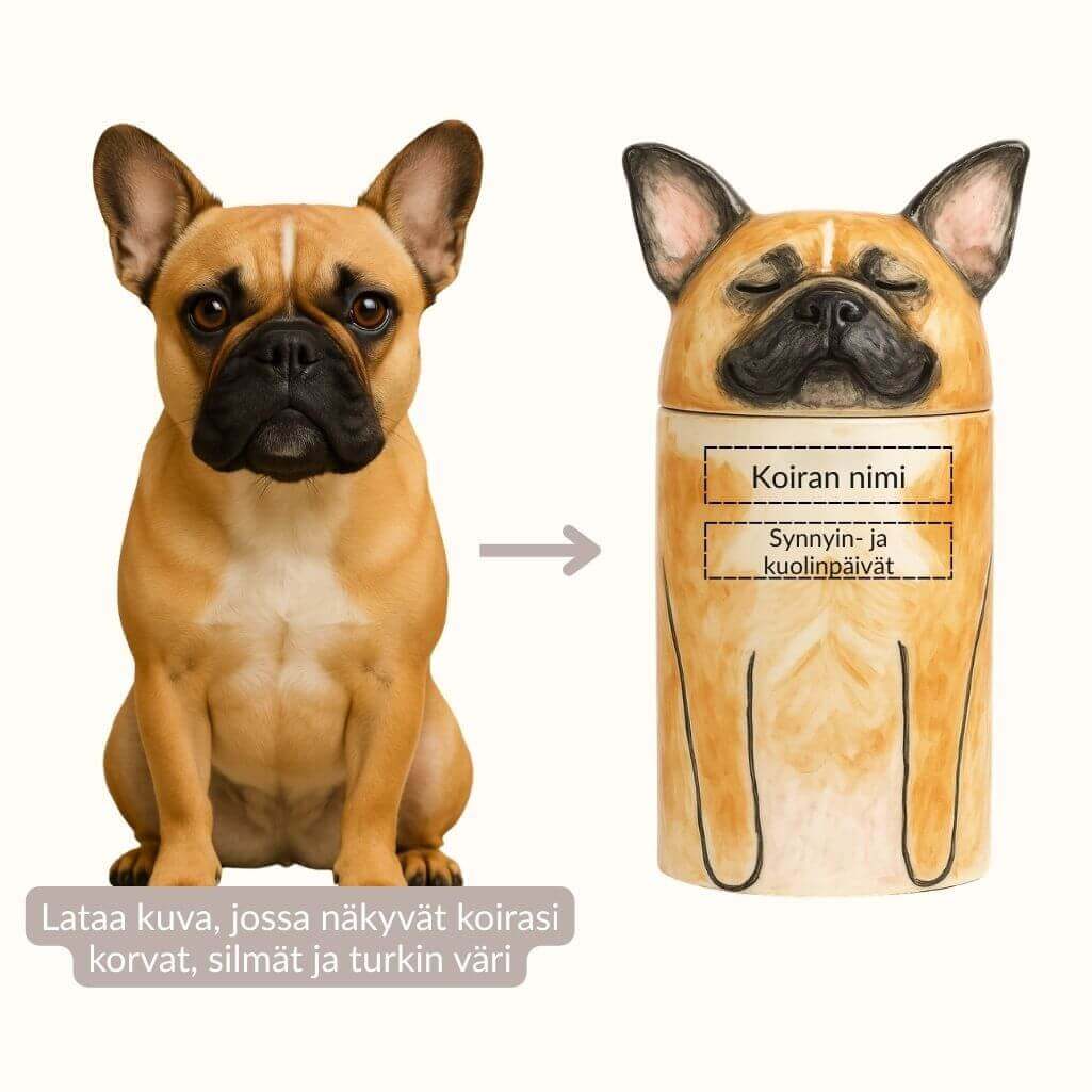 Urne pour chien artisanale en céramique personnalisée par race – Urne funéraire unique avec portrait peint et yeux fermés