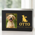 Urne funéraire pour chien en bois noir personnalisée​ avec photo – Coffret souvenir unique avec chien ange, nom & dates