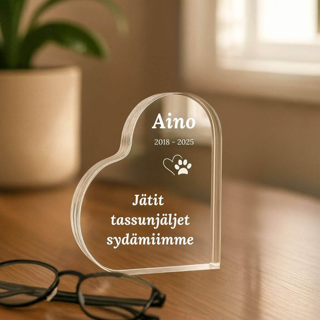 Plaque commémorative chien personnalisée – Souvenir cœur en acrylique pour animal avec nom, dates & message gravés