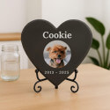 Pierre commémorative chien cœur personnalisée – Plaque souvenir en ardoise chien avec photo, nom & dates gravés