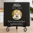 Pierre commémorative chien carrée personnalisée – Plaque souvenir en ardoise chien avec photo, nom gravé, dates & message
