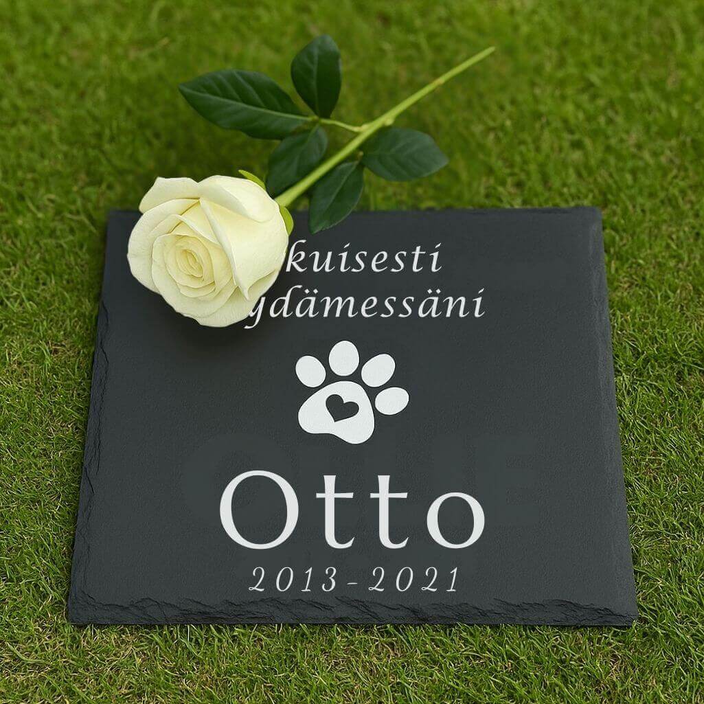 Pierre commémorative chien carrée personnalisée – Plaque souvenir en ardoise avec nom, dates & message