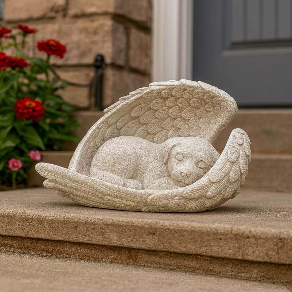 Statuette commémorative d'extérieur ange pour chien – Statue chien résine pour jardin résistante aux intempéries
