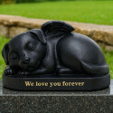 Urne funéraire ange endormi noir pour chien – Monument souvenir d'extérieur en résine et urne funéraire pour cendres d’animal