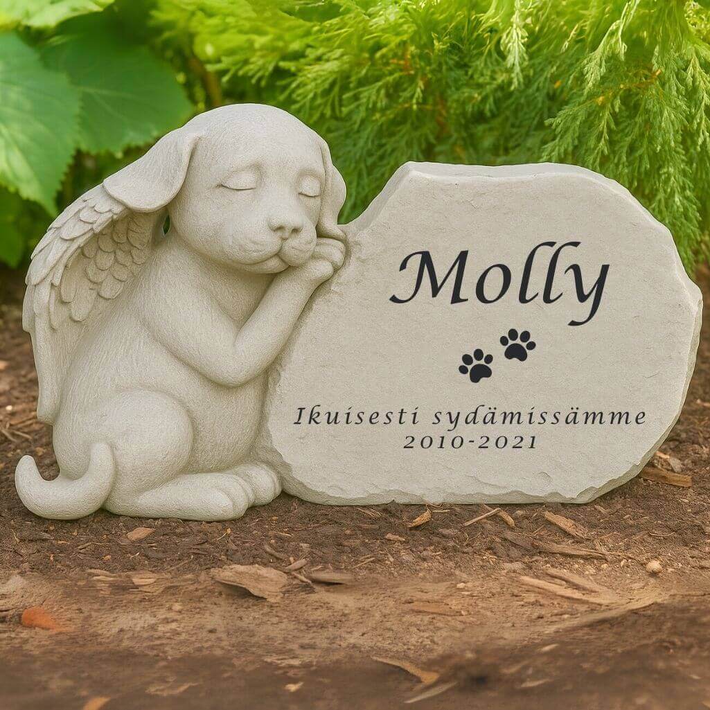 Pierre commémorative ange pour chien personnalisée avec nom & message – Plaque en résine résistante aux intempéries pour jardin
