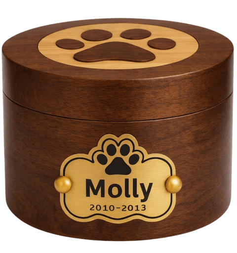 Urne funéraire pour chien en bois avec plaque en aluminium personnalisée – Urne pour animal avec nom & dates gravés